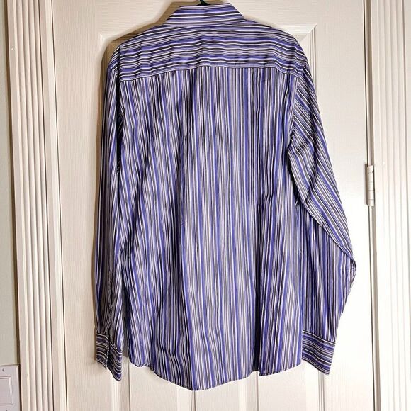 Calvin Klein Men's Long Sleeve Cotton Blue & Grey Striped Button Down Shirt sz L - Picture 2 of 6